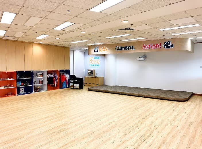 Speech and drama stage with Posso branding